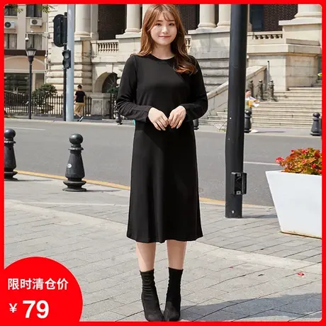 2020秋冬新款大码连衣裙中长款宽松灰色直筒胖mm显瘦针织打底裙商品大图