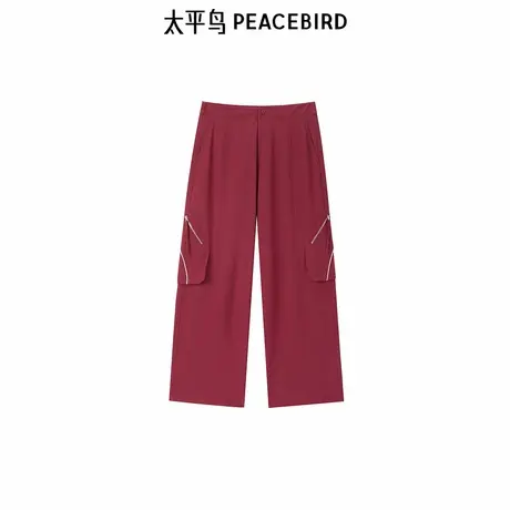太平鸟工装直筒裤2025年春夏新款红色阔腿休闲裤子A3GBF1241商品大图