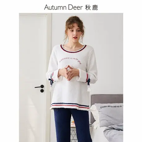秋鹿【断码特价仅剩L码】保暖加厚舒适睡衣女秋冬羽毛纱毛绒冬季商品大图