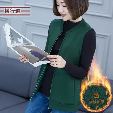 2023冬装新款加绒加厚坎肩卫衣马夹外套黑色大码女士马甲保暖背心图片