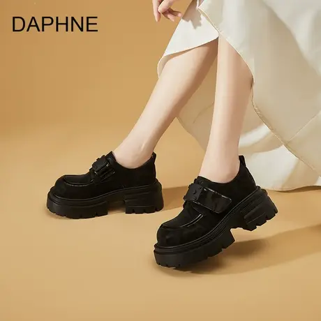 Daphne/达芙妮魔术贴款厚底增高小皮鞋夏季百搭乐福鞋女英伦休闲图片