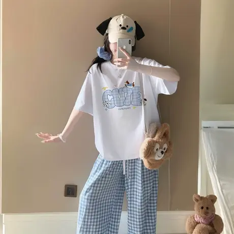 白色纯棉短袖t恤女2025新款韩系夏季宽松半袖减龄小众上衣温柔风图片