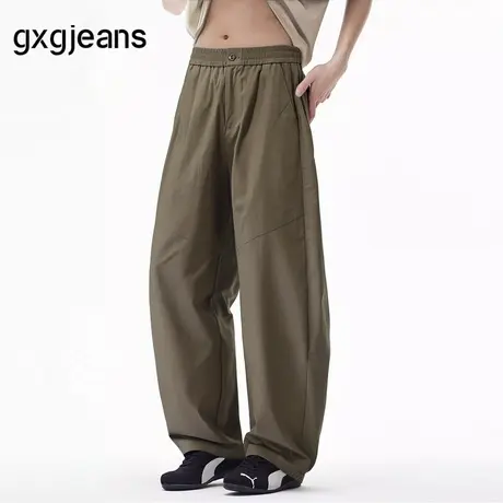 gxg.jeans男装 卡其色宽松时尚潮流弯刀裤休闲长裤男 25夏季新款图片