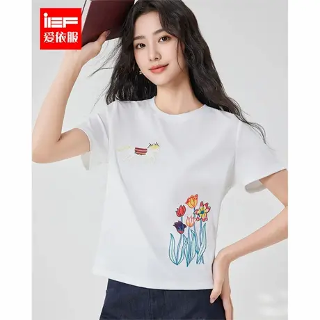 IEF/爱依服短袖上衣2025夏季新款韩版简约休闲通勤百搭正肩T恤商品大图