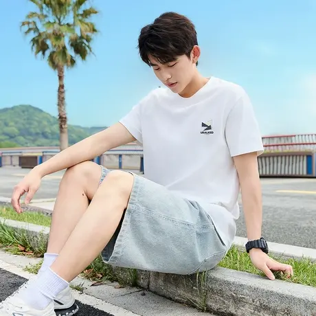 唐狮夏季新款男短袖T恤简约宽松圆领上衣半袖潮流内搭打底衫t官方图片