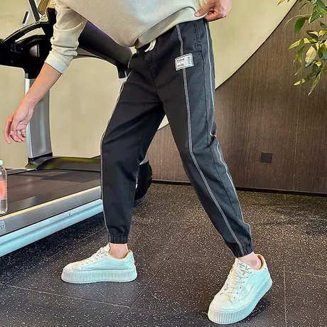 水洗牛仔裤秋季小众明线个性设计感潮男潮牌束脚哈伦裤休闲长裤商品大图