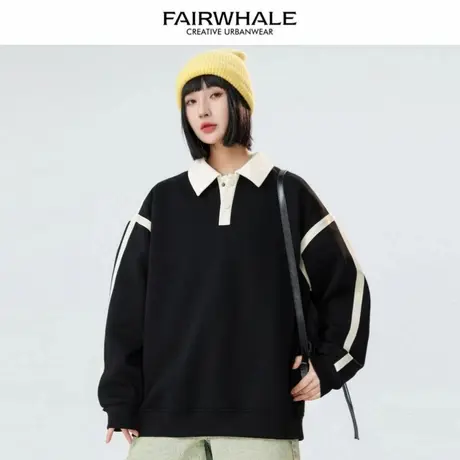 马克华菲美式复古撞色拼接卫衣女2025新款春秋宽松情侣款长袖上衣图片