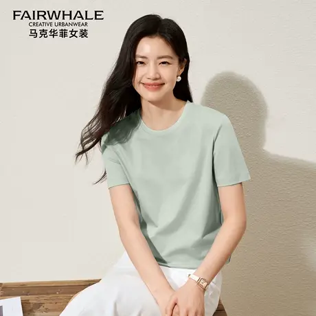 马克华菲桑蚕丝冰丝棉短袖T恤女夏季新款圆领修身纯色打底衫上衣图片