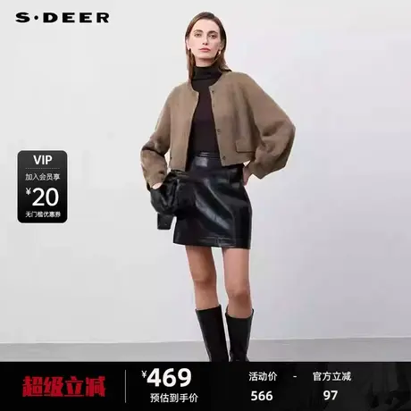 sdeer圣迪奥女装美拉德圆领格纹毛呢短款大衣S233Z2604图片