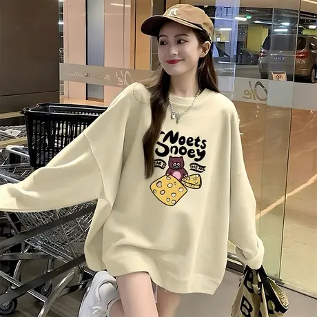 韩系独特超好看卫衣女2025新款秋季宽松百搭卡通印花圆领无帽上衣商品大图