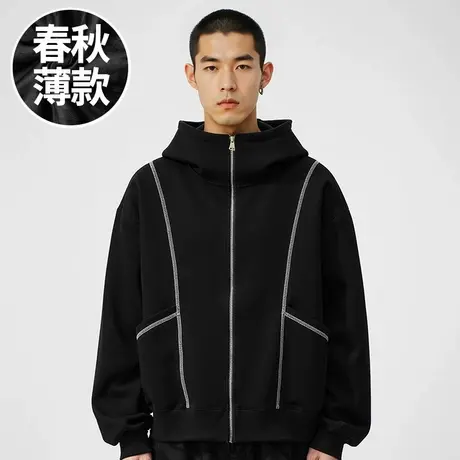 【品牌男装】美式复古重磅加肥加大码男装开衫拉链卫衣外套春秋款图片
