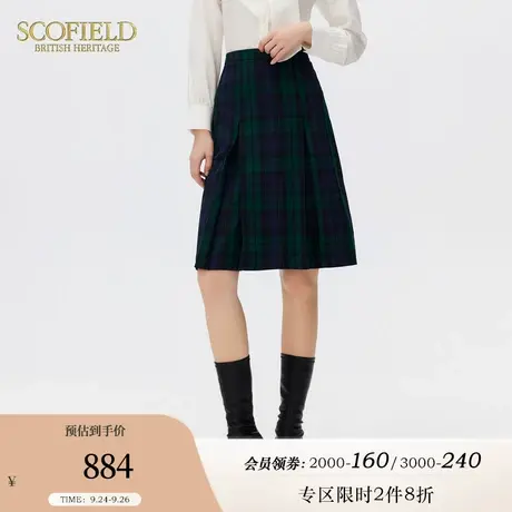 【含羊毛】Scofield女装复古格子高腰显瘦A字中裙半身裙秋冬新款图片