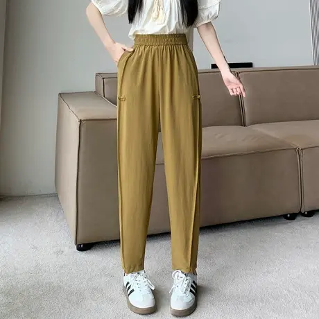 时尚小个子哈伦裤女夏季2025新款松紧高腰显瘦百搭休闲萝卜裤子薄商品大图