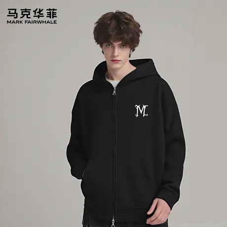 马克华菲 deer 简约字母印花开衫卫衣秋冬宽松纯色长袖外套男女款图片