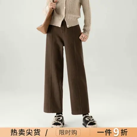 羊毛加厚裤子女冬季2025新款毛呢休闲裤小个子宽松显瘦九分直筒裤商品大图