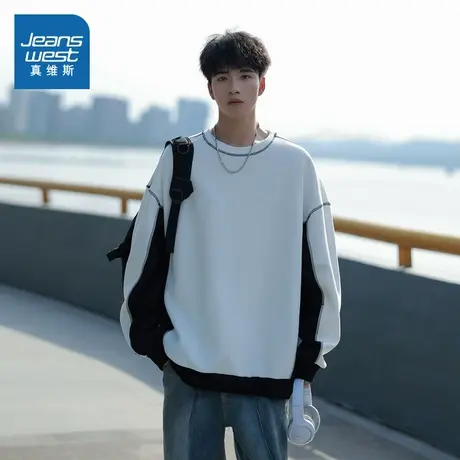 LE真维斯男装2025春季新款 男款潮流时尚落肩袖长袖圆领宽松卫衣商品大图