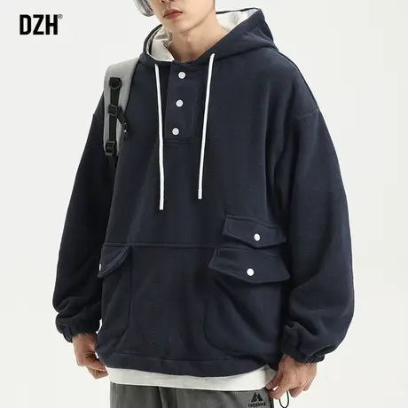 男士藏青色工装外套男秋季潮高级感连帽休闲夹克百搭宽松茄克上衣商品大图