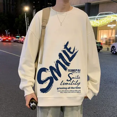 无帽套头卫衣男春秋季2025新款美式休闲男装打底上衣ins港风男装商品大图