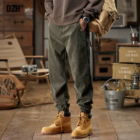 男士灯芯绒束脚裤子男款秋季2023新款运动裤卫裤宽松休闲裤工装裤商品大图