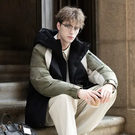 唐狮秋冬季短款工装羽绒服男连帽撞色拼接潮流百搭简约设计感TUTA商品大图