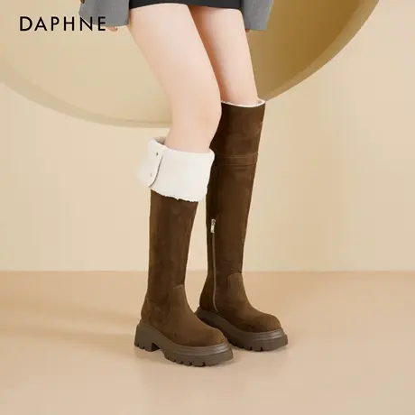 达芙妮过膝长筒靴女2025新款爆款秋冬高筒骑士靴加厚绒保暖雪地靴商品大图