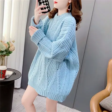 宽松慵懒风加厚圆领毛衣女2022年新款秋冬韩版休闲时尚针织衫上衣商品大图