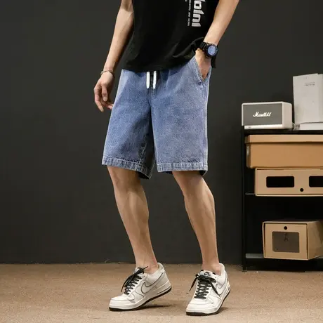 唐狮23夏季新款牛仔短裤男宽松阔腿抽绳潮流个性百搭五分中裤DK商品大图