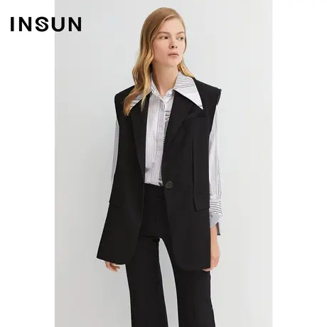 恩裳商场同款夏女装舒适宽肩简约无袖西装式个性通勤马甲图片