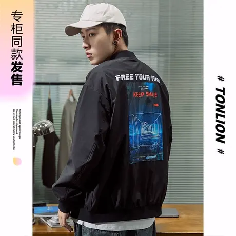 [商场同款]唐狮春秋季外套男装后背印花飞行服夹克工装冲锋衣潮商品大图