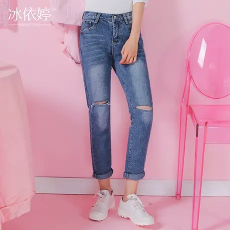 破洞牛仔裤女九分春夏新款ins时尚潮流小脚直筒裤小个子显瘦裤子图片