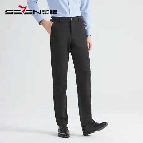 柒牌裤子清仓男士时尚休闲磨毛保暖色织格秋冬2022格子直筒男长裤图片