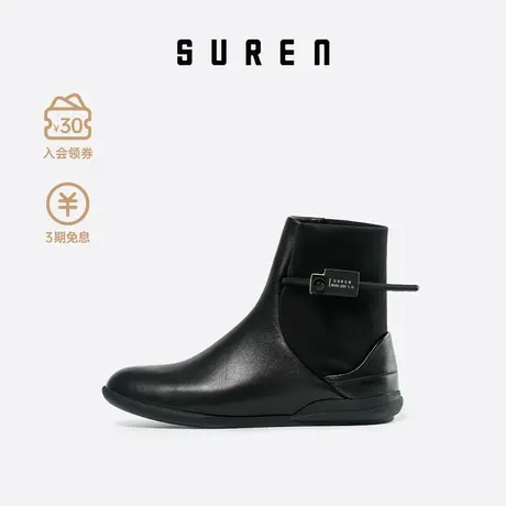 素人SUREN新款瘦瘦靴真皮舒适短靴女套脚靴子简约显瘦单靴 065商品大图