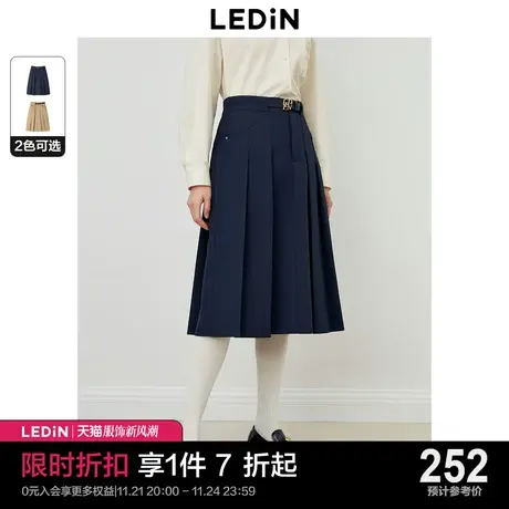 乐町新品侧边口袋压褶长半裙2023年秋季多分割线设计女休闲半身裙商品大图