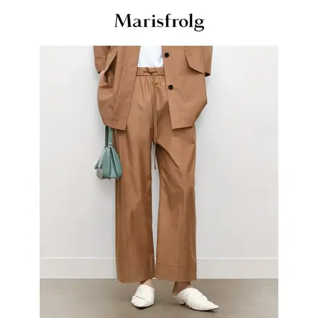 【商场同款】玛丝菲尔秋季新款咖色松紧腰时尚休闲锥形裤商品大图