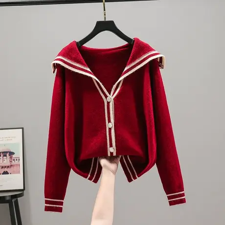 22082开衫女新款韩版宽松长袖纯色拉链针织衫女士百搭外套毛衣商品大图