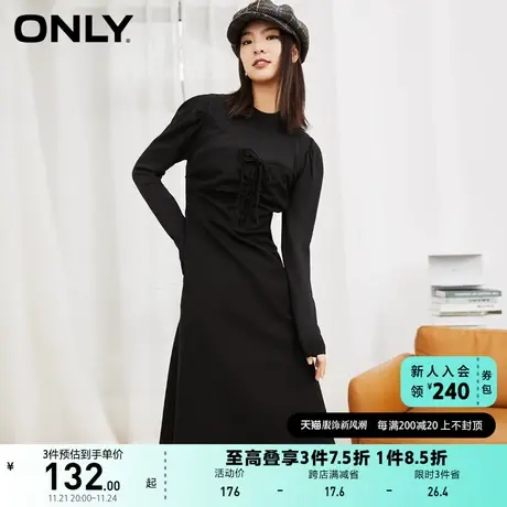 ONLY奥莱夏季拼接收腰系带小黑裙中长款连衣裙女图片