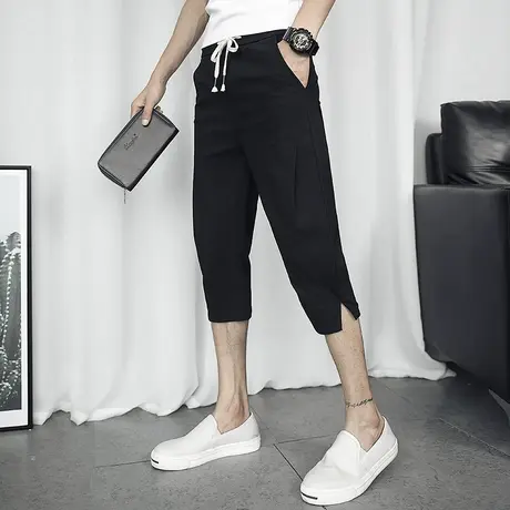 夏季男士七分裤网红潮牌纯色百搭小脚裤子宽松7分裤休闲潮流薄款图片