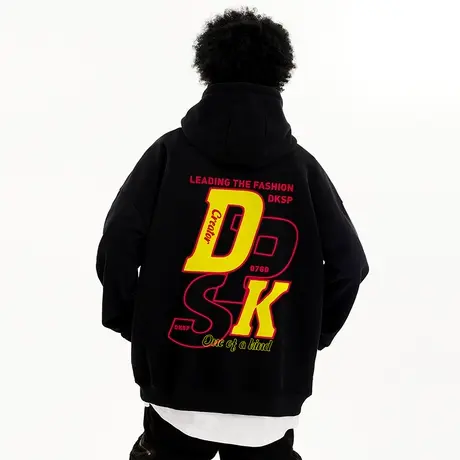 美式高街加绒加厚保暖连帽厚绒卫衣潮牌男春秋款国潮大码外套男款商品大图