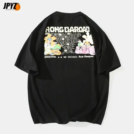 新款潮流卡通趣味印花圆领纯棉短袖打底宽松休闲情侣街头t恤男商品大图