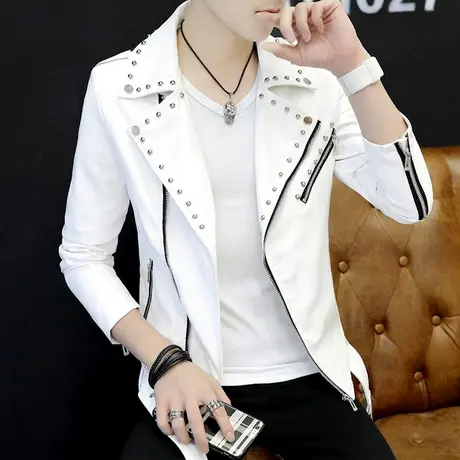 外套男士春秋季仿真皮软皮衣韩版潮牌社会小伙个性帅气机车皮夹克商品大图