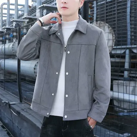 外套男2023新款春秋季麂皮绒翻领夹克男士韩版潮流上衣服休闲秋装商品大图
