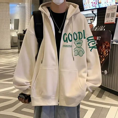 美式卫衣外套男ins潮牌春秋季重磅宽松休闲上衣情侣连帽拉链开衫商品大图