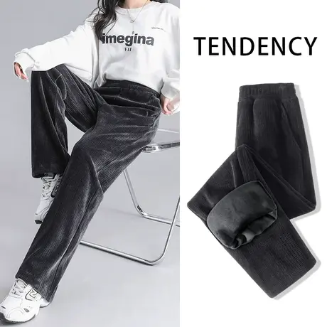 ZR真维斯2023新款裤子女冬季时尚洋气雪尼尔灯芯绒加绒加厚直筒裤商品大图