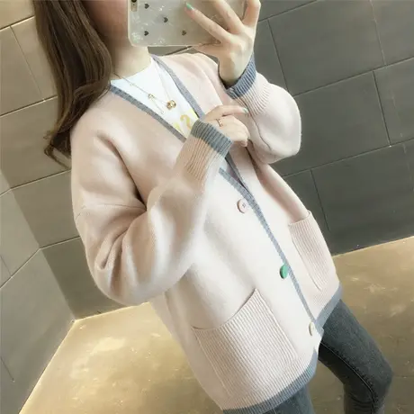 2023秋装新款中长款针织女开衫V领长袖毛衣外套百搭学院风宽松潮商品大图