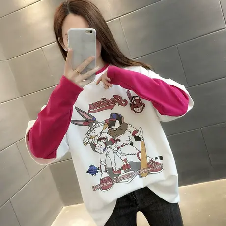 女装2024年新款春秋春款春装两件纯棉长袖T恤宽松打底衫爆款上衣商品大图