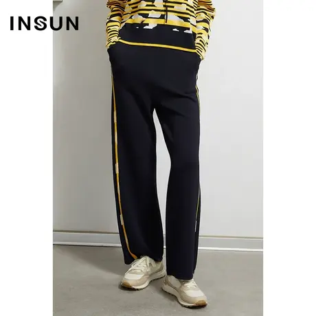 INSUN恩裳奥莱春季秋季撞色条纹边直筒宽松休闲裤长裤商品大图