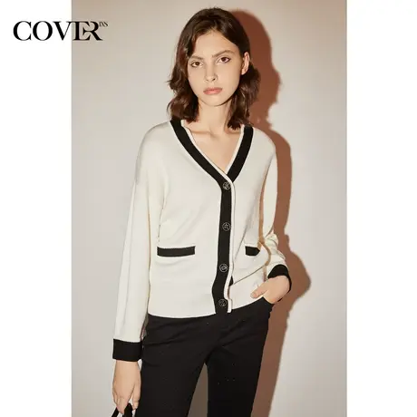COVER秋季撞色小香风针织衫开衫图片