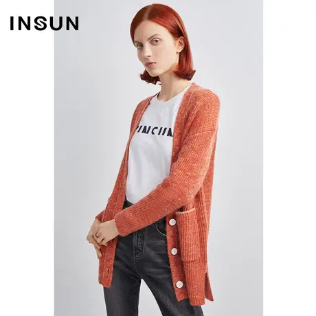 INSUN恩裳冬季落肩百搭开衫毛织衫商品大图