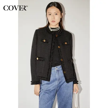 COVER秋季粗花呢小香风白鹅绒羽绒服图片