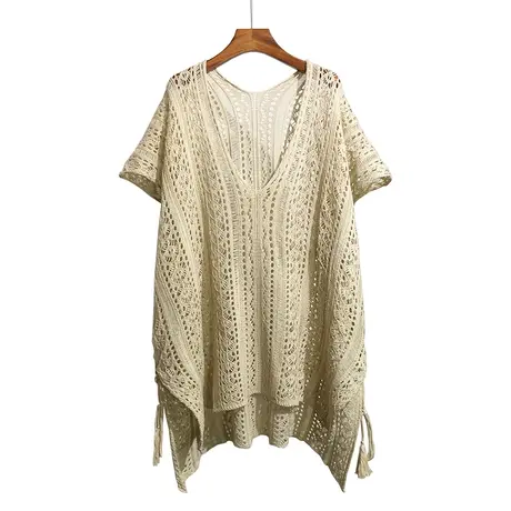 大码针织镂空罩衫女夏季新款宽松中长款比基尼泳衣防晒外套沙滩裙商品大图